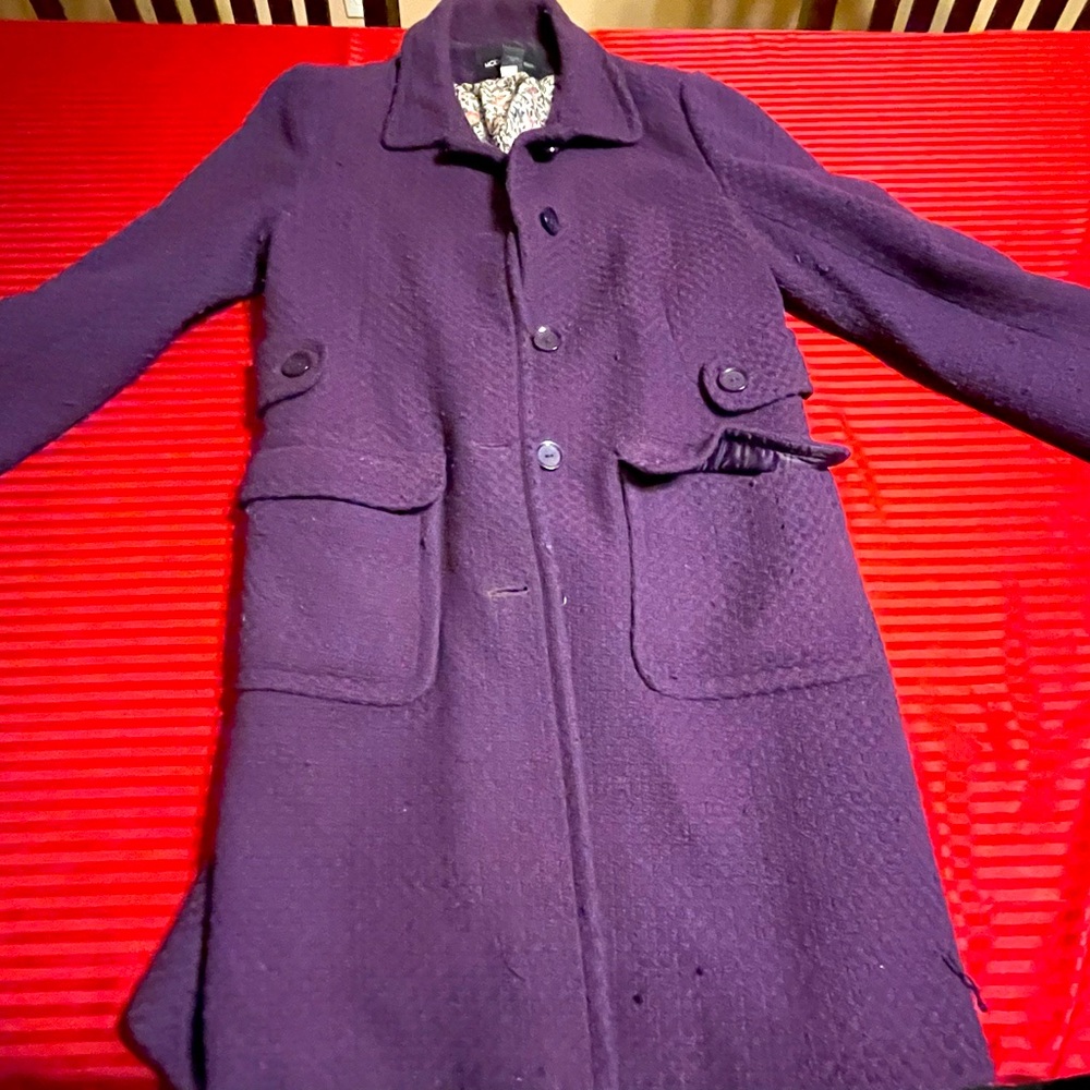 Pre-Owned Purple Moda International Wool Basketweave Peacoat